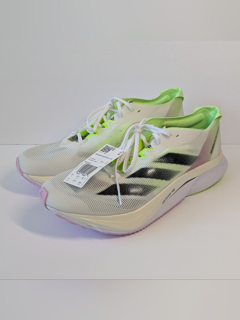 Adidas Adizero Boston 12 Running Shoes White Green Spark IG3321 Men’s Size 10